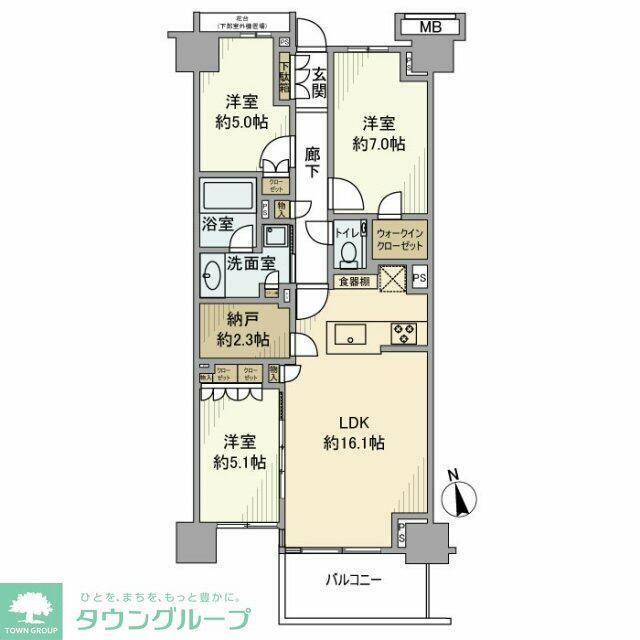 プラウド弦巻(3LDK/2階)の間取り写真