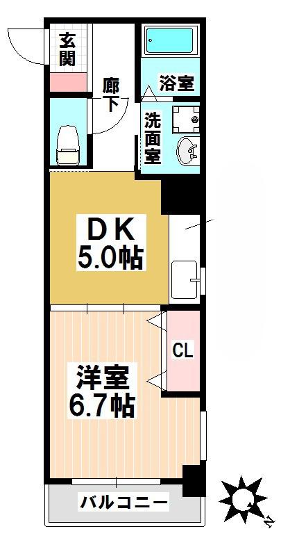 メゾンド・ヴェール(1DK/2階)の間取り写真
