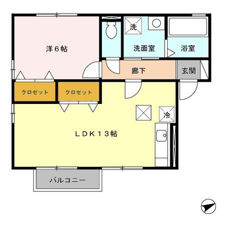 サニーコート杉本D棟(1LDK/1階)の間取り写真