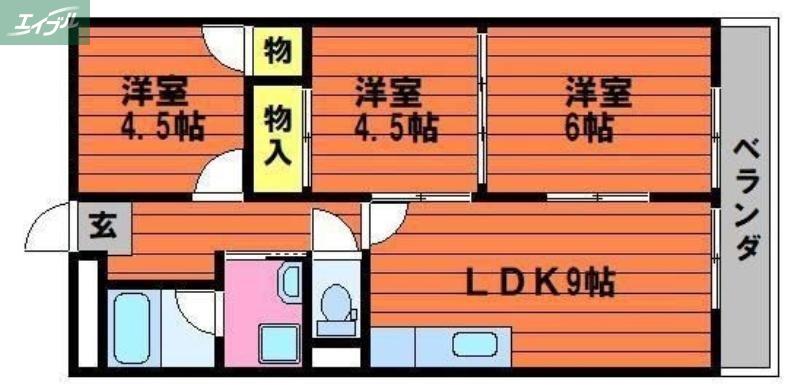 カウル十日市(3LDK/10階)の間取り写真