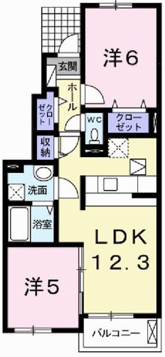 フェリア香呂C(2LDK/1階)の間取り写真