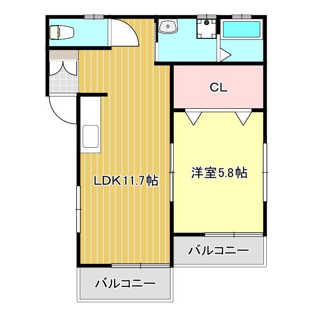 夕葉ガーデンハイツB(1LDK/1階)の間取り写真
