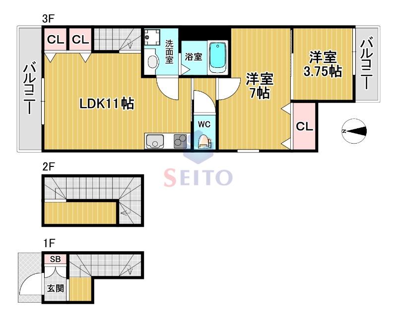 G MAISON 豊中蛍池(2LDK/3階)の間取り写真