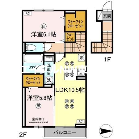 トリシア関(2LDK/2階)の間取り写真