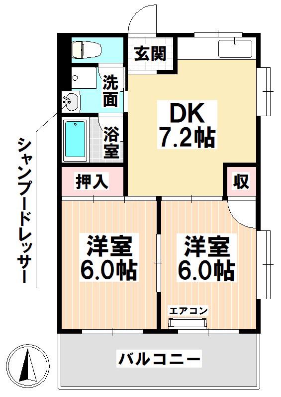 アーバンハイツ太田(2DK/4階)の間取り写真