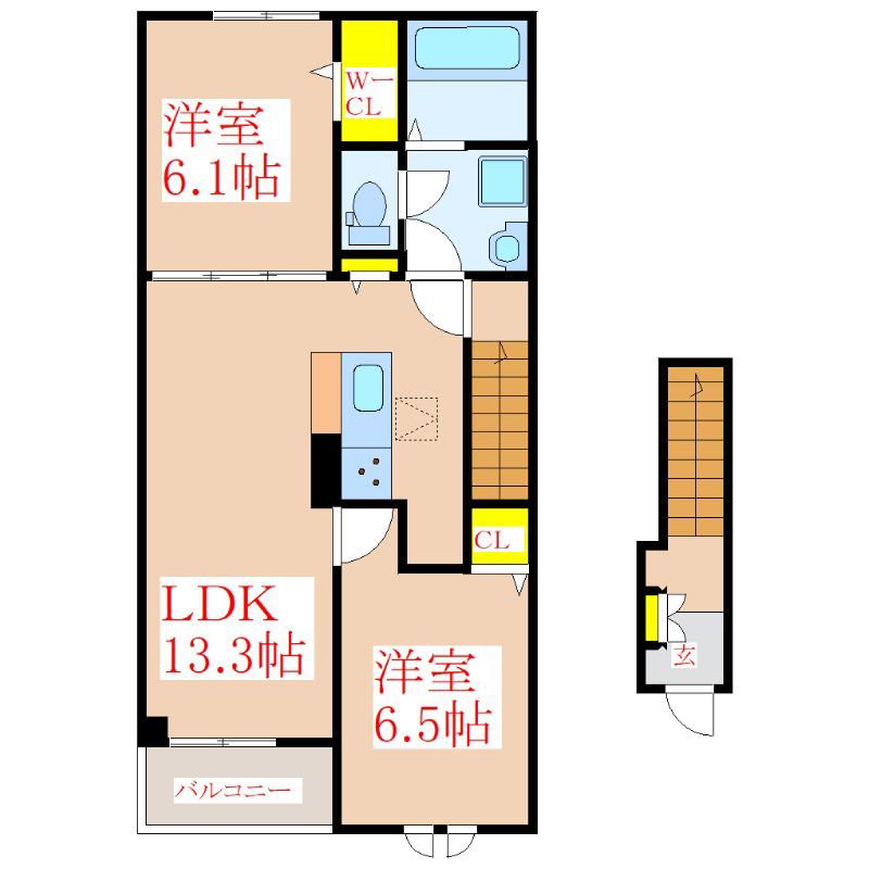 ファイン アイランド スズ(2LDK/2階)の間取り写真