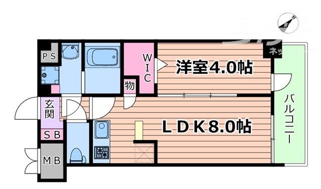 プランドール新北野(1LDK/4階)の間取り写真