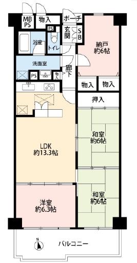 朝日プラザCITY ウエストヒル神戸 F(4LDK/3階)の間取り写真