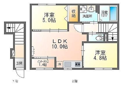 バックパレス香里(2LDK/2階)の間取り写真