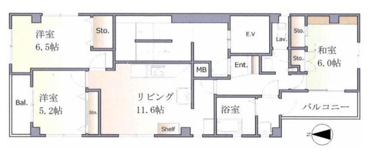 花善ビル(3LDK/4階)の間取り写真