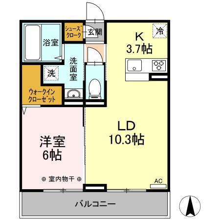 D-ROOM中倉(1LDK/3階)の間取り写真