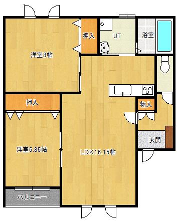 アシュトンII(2LDK/2階)の間取り写真