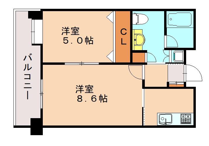 リアンシエルブルー東比恵(2K/7階)の間取り写真