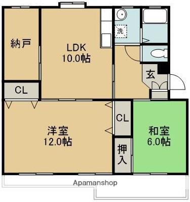 コーポやまたけ(2LDK/4階)の間取り写真