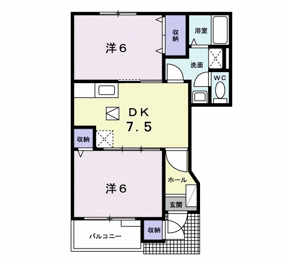 ファースト デューI(2DK/1階)の間取り写真
