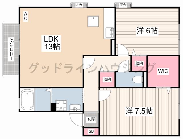サンハイム1棟(2LDK/1階)の間取り写真