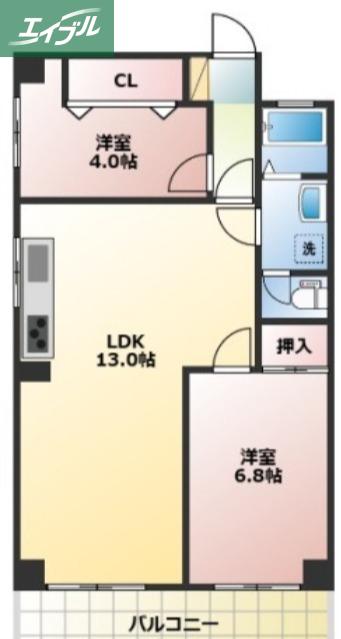 パークヒルズ奥田(2LDK/3階)の間取り写真