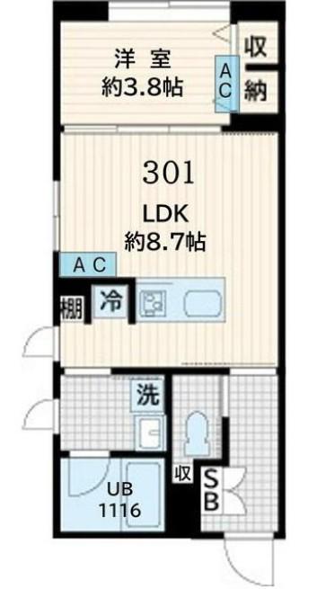 FULLEA恵比寿 フレア恵比寿(1LDK/2階)の間取り写真