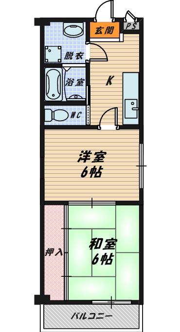 クイーンズコート取石(2K/1階)の間取り写真