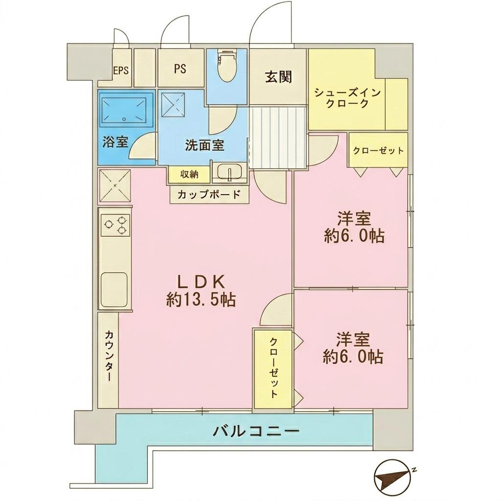 ファミール榴ヶ岡(2SLDK/4階)の間取り写真