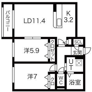 GRANVIA白石(2LDK/3階)の間取り写真