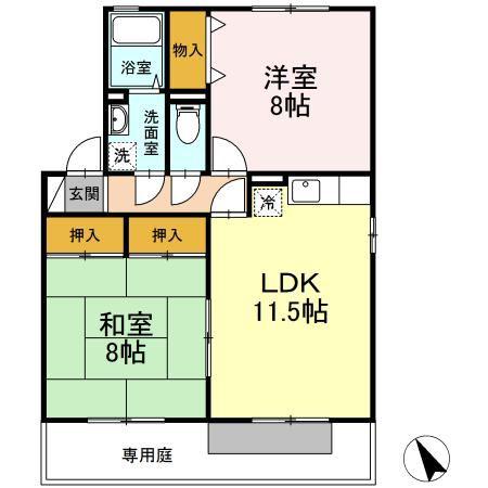 セジュールフレア C棟(2LDK/1階)の間取り写真