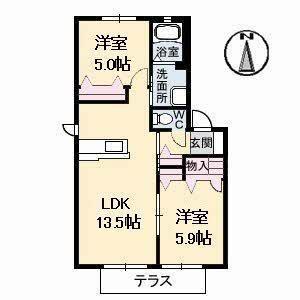 虹 A棟(2LDK/1階)の間取り写真
