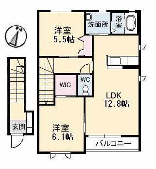 プラセール花華A棟(2LDK/2階)の間取り写真