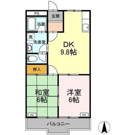 ニューリタンス(2DK/1階)の間取り写真