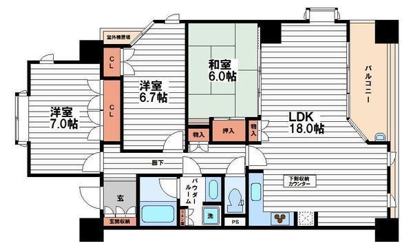 CITY SPIRE夕陽丘(3LDK/6階)の間取り写真