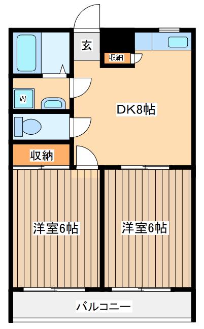 プラザ西調布(2DK/2階)の間取り写真