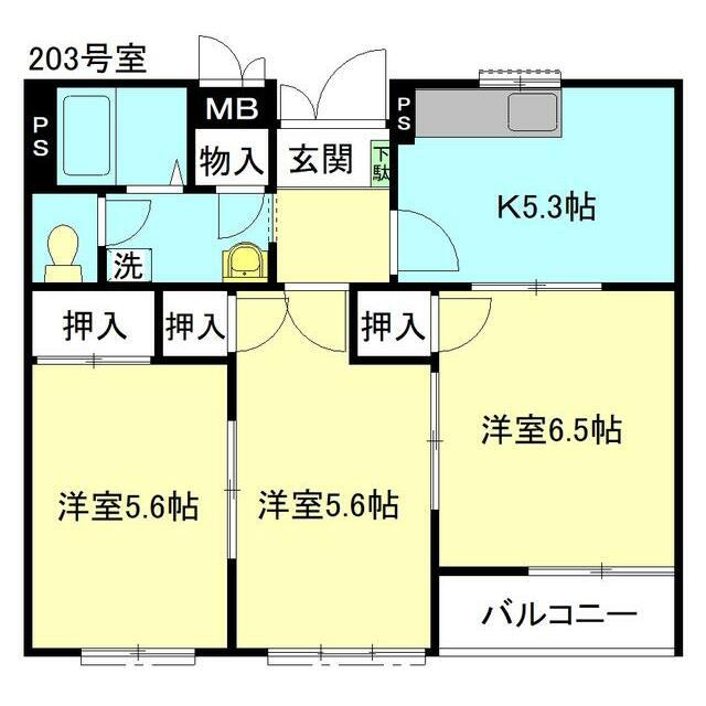 アピアスリーゼA棟(3K/2階)の間取り写真