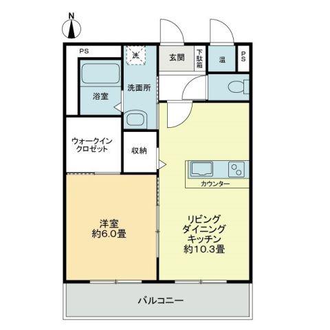 フォブール栗林南B(1LDK/2階)の間取り写真