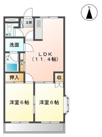 メゾンドカパーニュB(2LDK/2階)の間取り写真