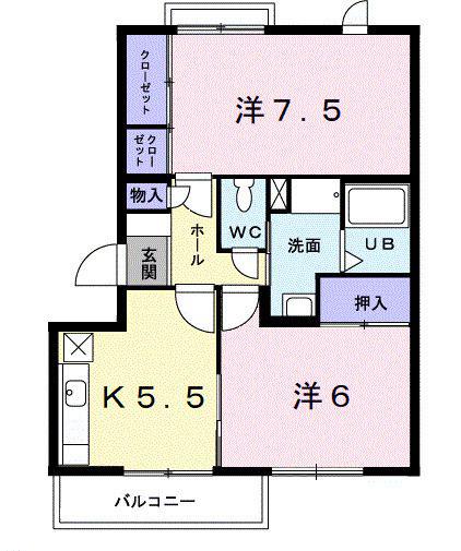 カターラ山口(2K/3階)の間取り写真
