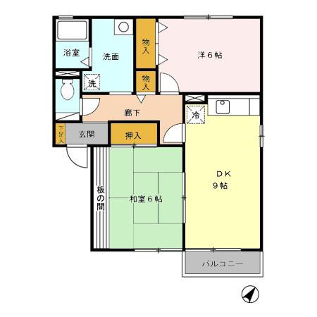 ミーメゾンA棟(2DK/2階)の間取り写真