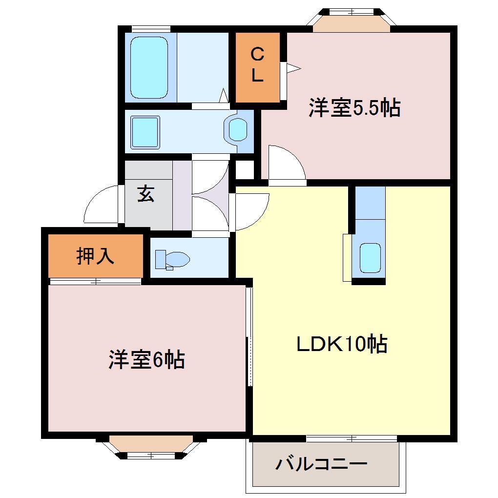 グランレーヴII(2LDK/2階)の間取り写真