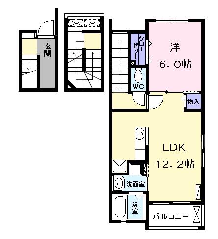 フレスクーラ A(1LDK/3階)の間取り写真
