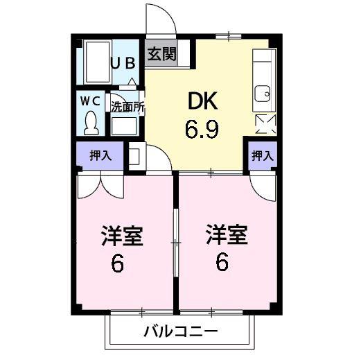 コーポひまわり(2DK/2階)の間取り写真
