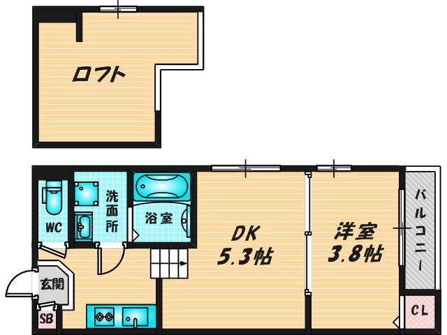 アーバンシエロ小路東(1DK/2階)の間取り写真