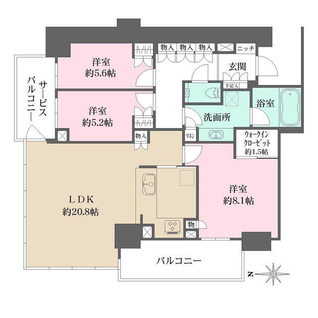グランドメゾン新梅田タワー THE CLUB RESIDENCE(3LDK/29階)の間取り写真