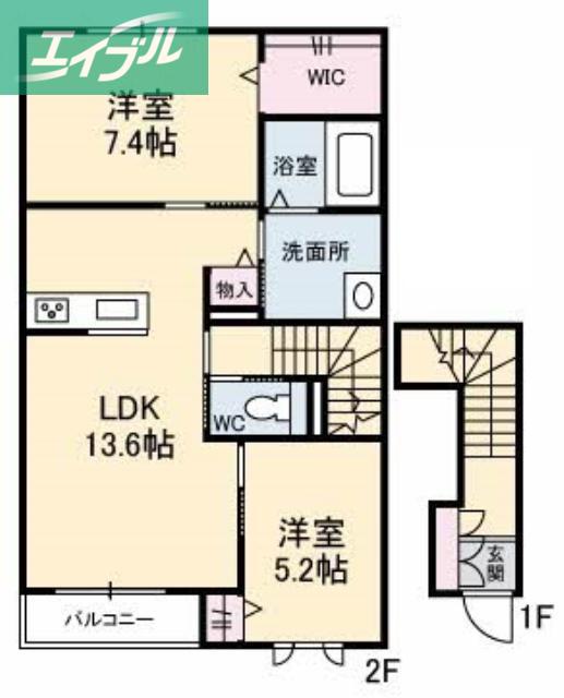 グリシーナ(2LDK/2階)の間取り写真