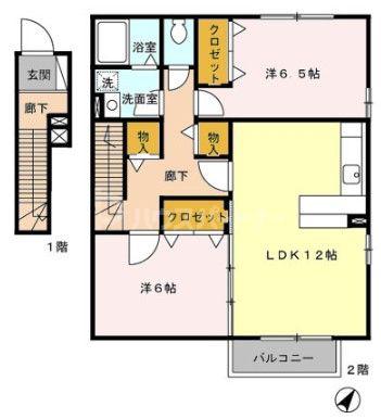 コートリリーフB(2LDK/2階)の間取り写真