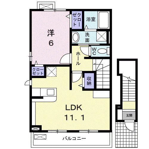 エスポアールA(1LDK/2階)の間取り写真