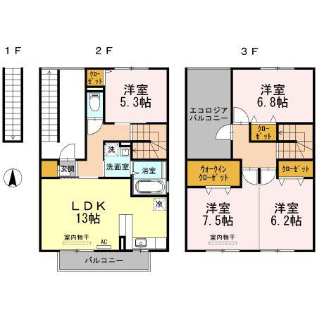 グリーンパーク西石井(4LDK/2階)の間取り写真
