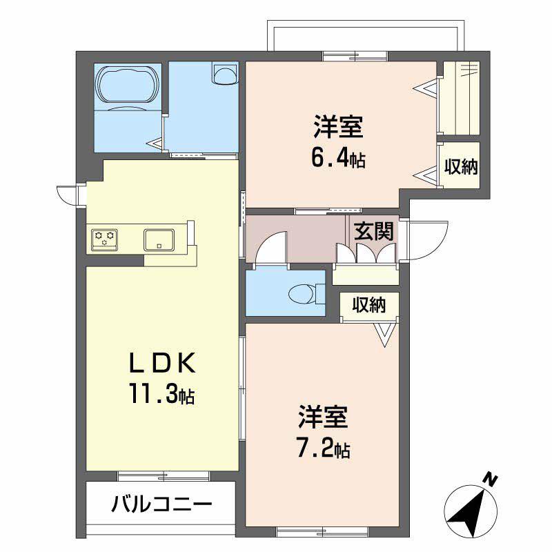 イーハトーヴ豊嶋壱棟(2LDK/2階)の間取り写真