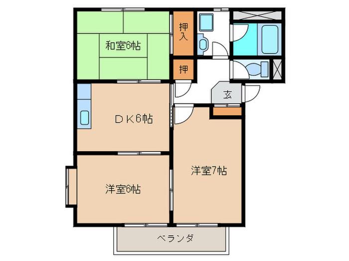 ふぁみりぃ渡り瀬(3DK/2階)の間取り写真