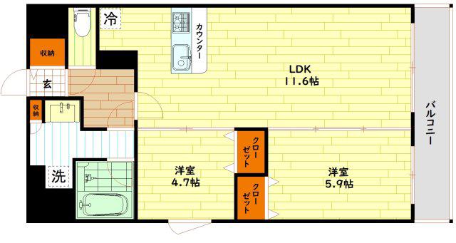 レジデンシア都島アイラ(2LDK/7階)の間取り写真
