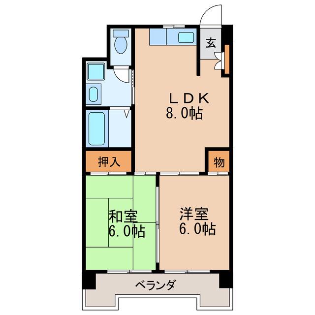 丸の内カジウラマンション(2LDK/9階)の間取り写真