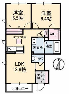 シャーメゾン右京(2LDK/1階)の間取り写真